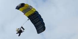 Skydivers glide to the ground at Leeway event